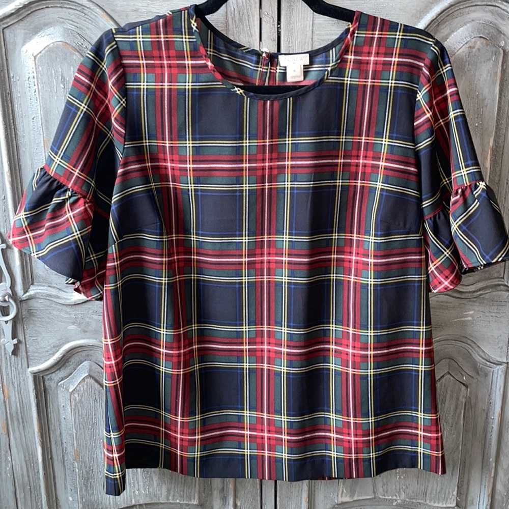 J. Crew - Tartan/ plaid print short sleeve blouse